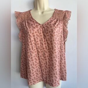 DR2 Pink Floral Flutter Sleeve V-Neck Camisole